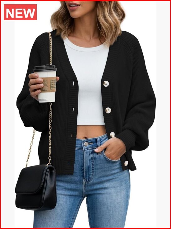 Sweaters - Chunky Knit Open Front Cardigan Long Sleeve Button Down Loose Fit Oversized